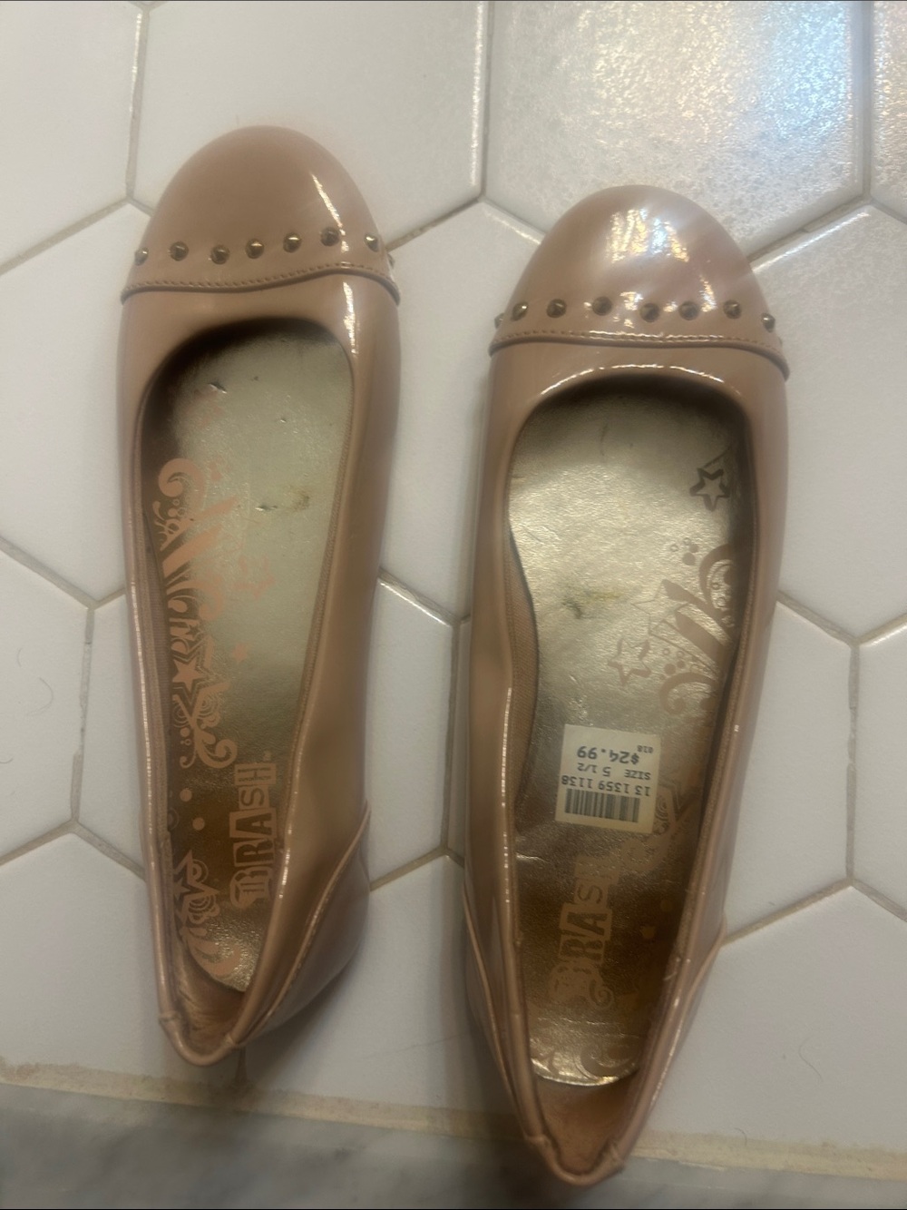 Brash Nude Patent Studded Ballet Flats